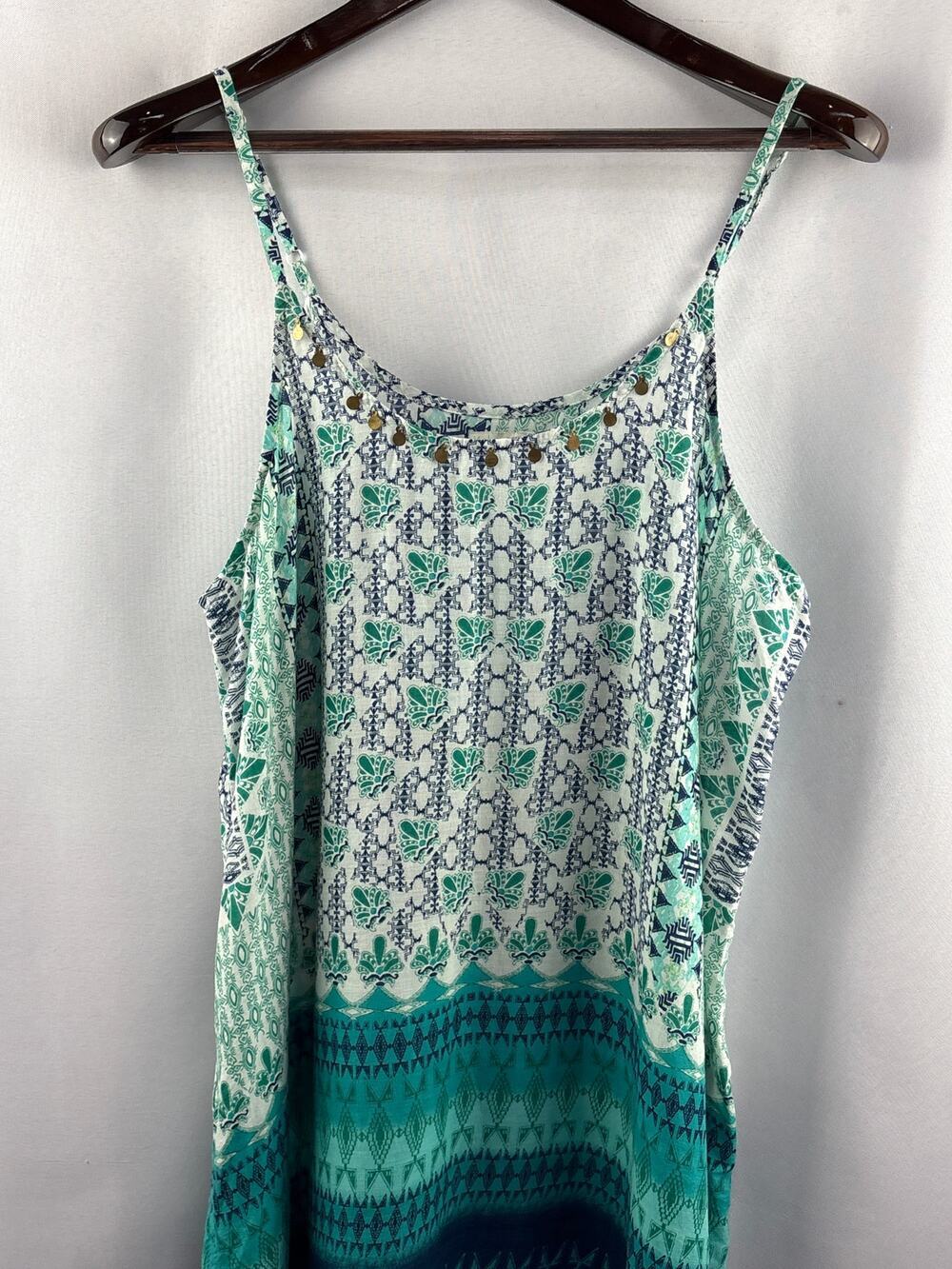 Women’s Kalypso7 XL Blue & Green Abstract Pattern Maxi Dress